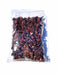 Vibrant dried hibiscus flowers in a clear poly bag. AFRIVANA African Superfoods
